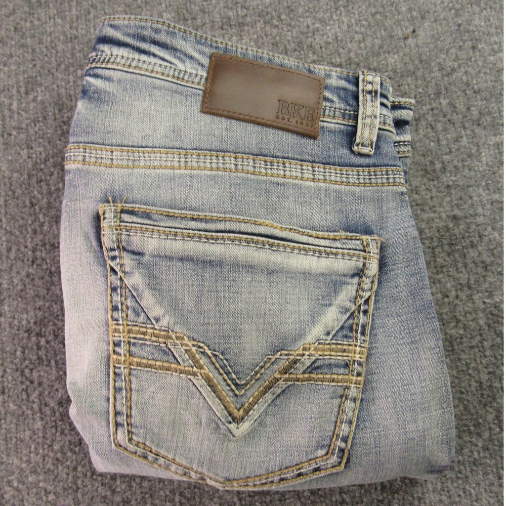 BKE Seth Jeans Men 36x34 Loose Blue Light Wash Straight Leg Stretch Thick Stitch